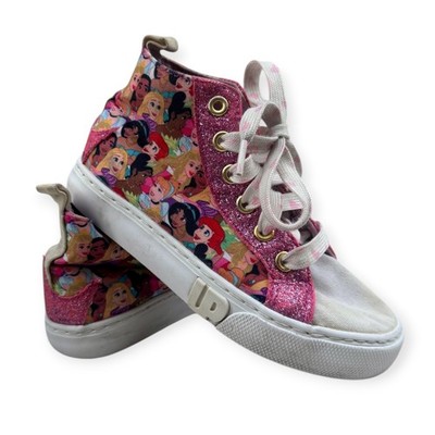 Kids Disney Princess High Top Sneakers Glitter Pink White Lace Up Shoes