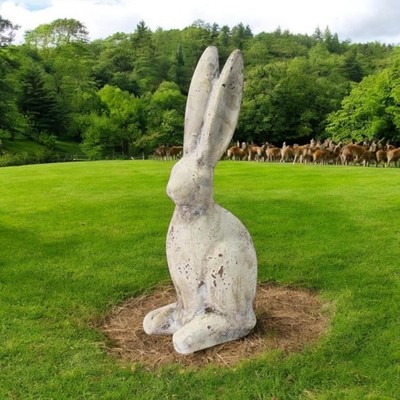 Steinoptik Hase Skulptur Harz Kaninchen Haus Garten Statue Ornament Tier 26 cm