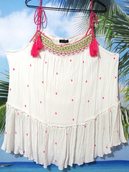 "CROSSROADS"PEASANT BOHO TASSLED CAMI TUNIC TOP 20    FITS 16 & 18 