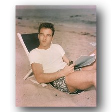 Montgomery Clift Relaxing on Beach Reading Script Circa 1950 Vintage Photo 8x10