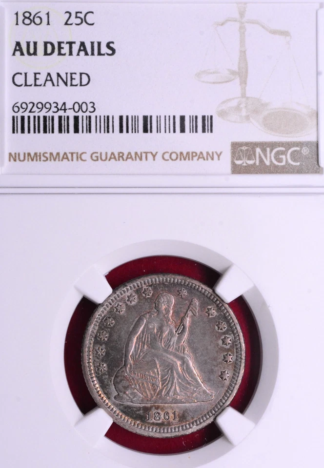 NGC AU! 1861 SEATED LIBERTY QUARTER - Image 3 of 4