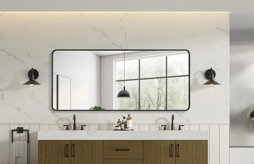 Elegant Decor Contour Metal Rectangle Mirror 32X72 In Black - Picture 6 of 11