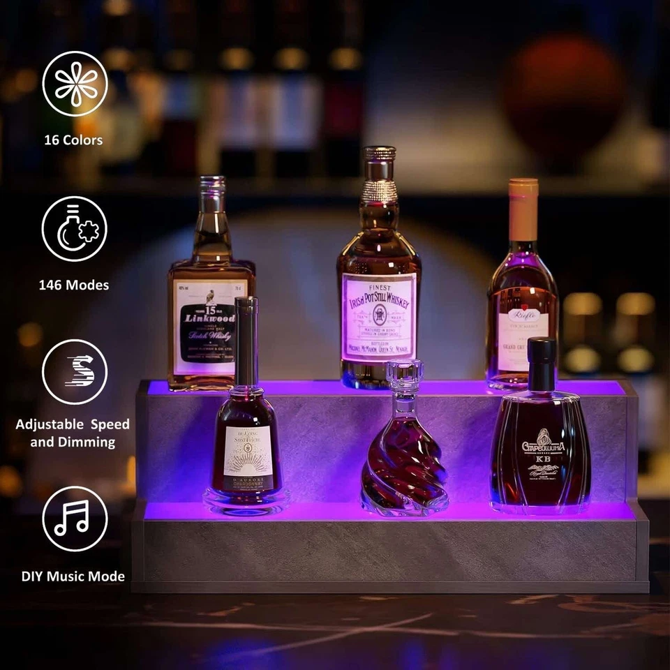 Estante de exhibición de botellas de licor, estante de exhibición de barra de 24 pulgadas, aplicación y control remoto Foto 2 de 4