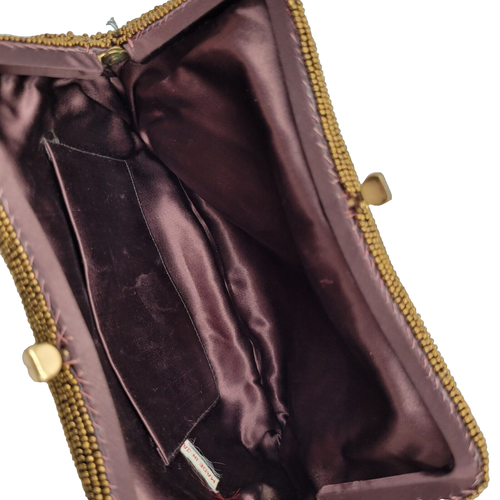 Beaded Bronze Kisslock Clutch Change Purse Carry Bag Handstitched Interior Japan - Picture 10 of 18