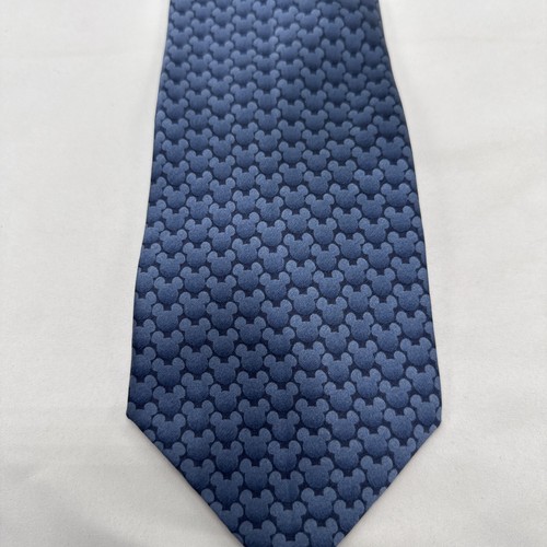 Vtg Walt Disney Men's Necktie Mickey Mouse RN 19388 Blue Mickey Heads - Picture 2 of 6