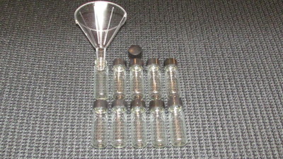 10 Glass 1 oz Gold Vials Placer Gold Funnel Mining Prospecting Dredge Sluice