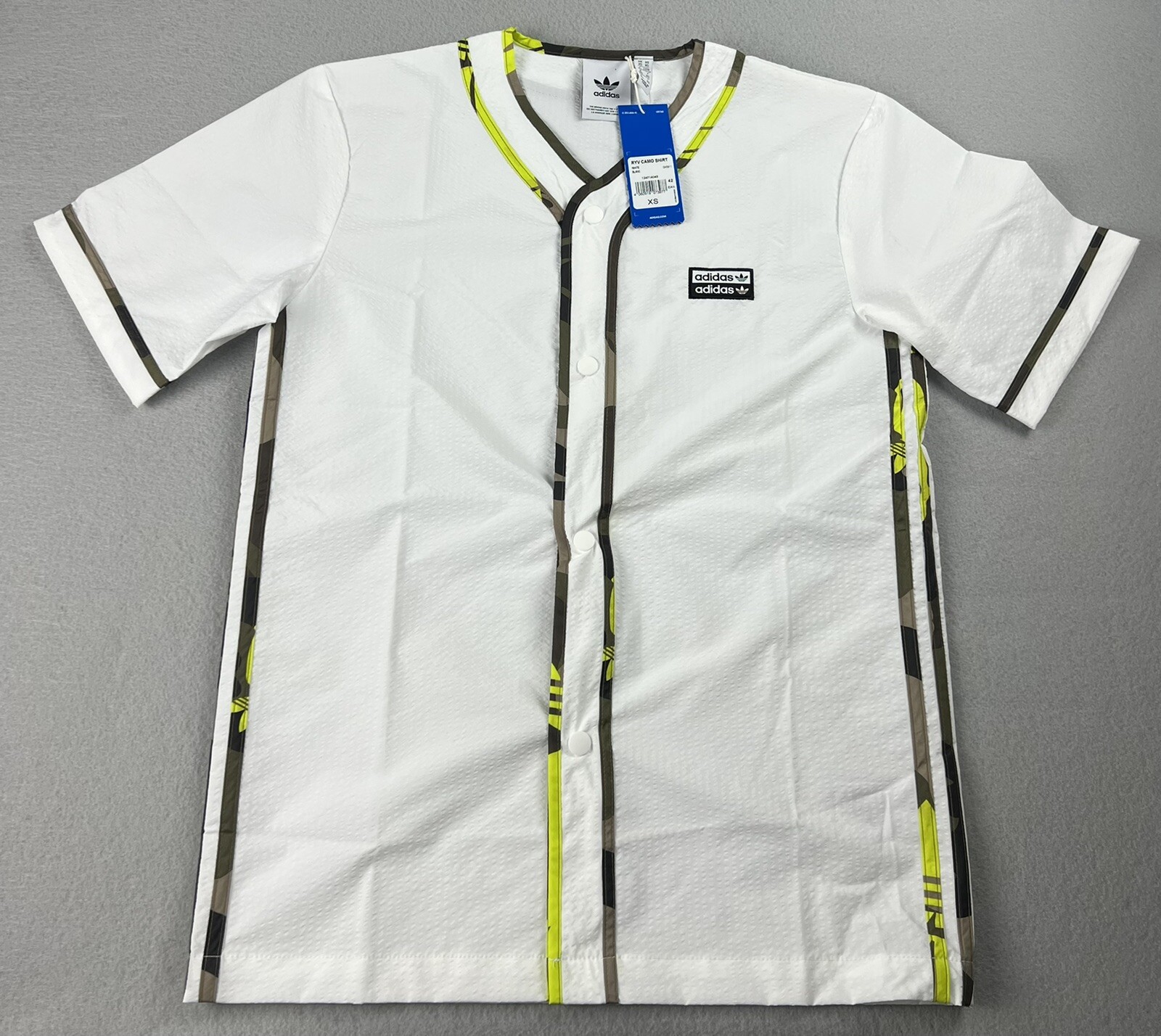 ADIDAS RYV Baseball Button Shirt Short Sleeve White Camo GK5911 Size XS NWT