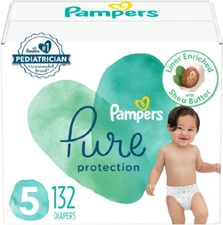 Pampers Baby Diapers - Pure Protection - Size 5, 132 Count, for up to 100% Leakp