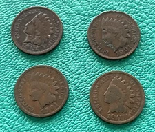 1901 Indian Head Cent Penny Lot of 4 Coins - Circulated Set B Coin Coins Vintage