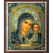 Russian wood icon Virgin of Kazan New    Gold and Silver Foil