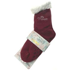Princess Sherpa Fur Lined Thick Thermal Socks Maroon Anti Slip Womens Bling Gift