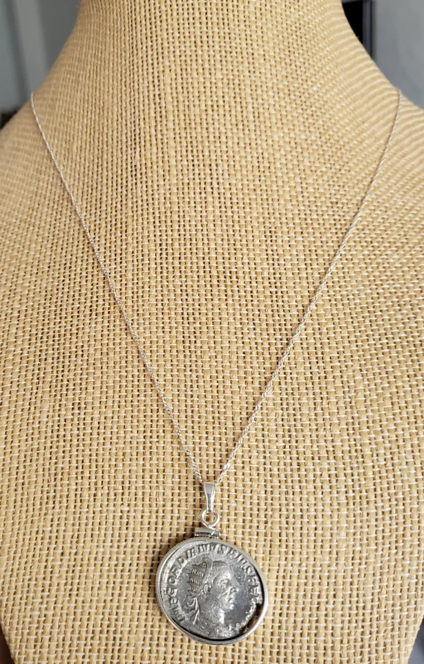 Antiguo Imperio Romano Emperador Gordiano Moneda Plata 925 Collar con Certificado de Autenticidad Foto 4 de 4