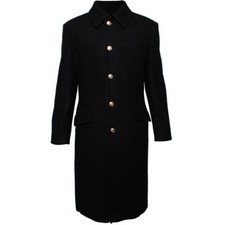 Men's Russian Army Black Wool Overcoat Long Soviet Military Officers Coat UK