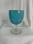 Teal STEMMED Large WINE GLASS Water Goblet 6 1/8" Gold Rim THUMBPRINT