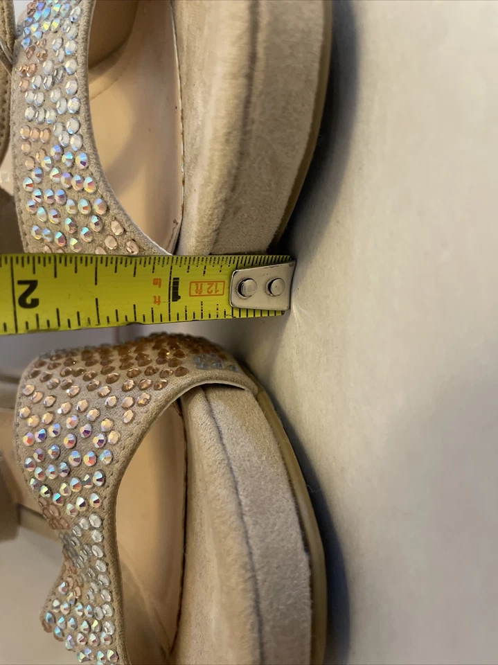 Tacones chinos de gamuza a rayas marrones con correa al tobillo diamantes de imitación talla 6 1/2 Foto 4 de 4