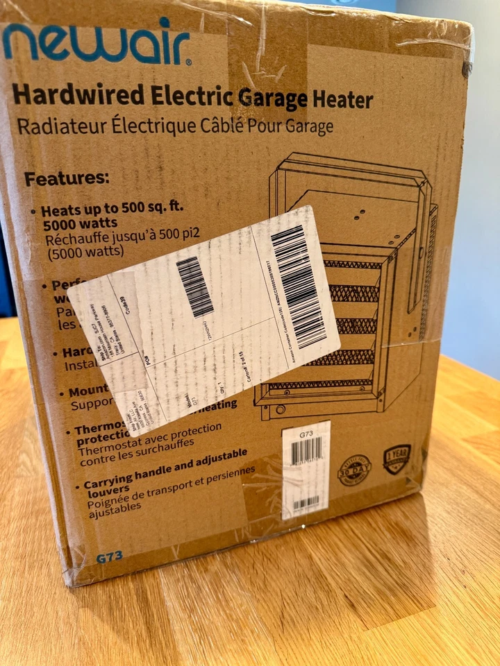 Calentador de garaje eléctrico cableado montaje en techo NewAir 240V G73 - 17.060BTU Foto 2 de 3