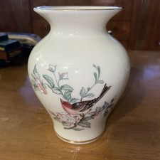 Lenox Serenade Vase 5 3/4 " tall. Birds, Flowers, Gilted Gold Rim Made In USA
