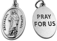 Silver-Tone Archangel Raphael Saint Medal 1 Inch