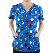 Maevn Women's Stretch Print Scrub Top 1767-KTD V-Neck Sizes S to L