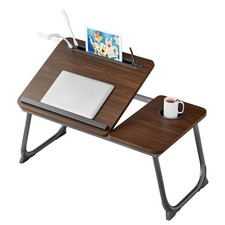 Laptop Desk For Bed Adjustable Stand With USB Port Cup Holder Brown Tray