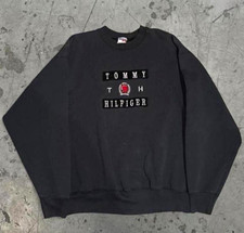 Vintage Tommy Hilfiger Sweatshirt XL Black Crest Spellout Made USA 90s
