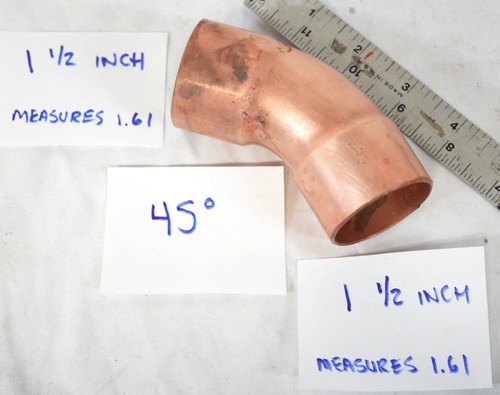 New Solid Copper 45 Degree Fitting Elbow 1-1/2 x 1-1/2 I.D. Sweat