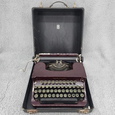 Vintage Flat Top Smith Corona 1930 s Maroon Typewriter and Original Case