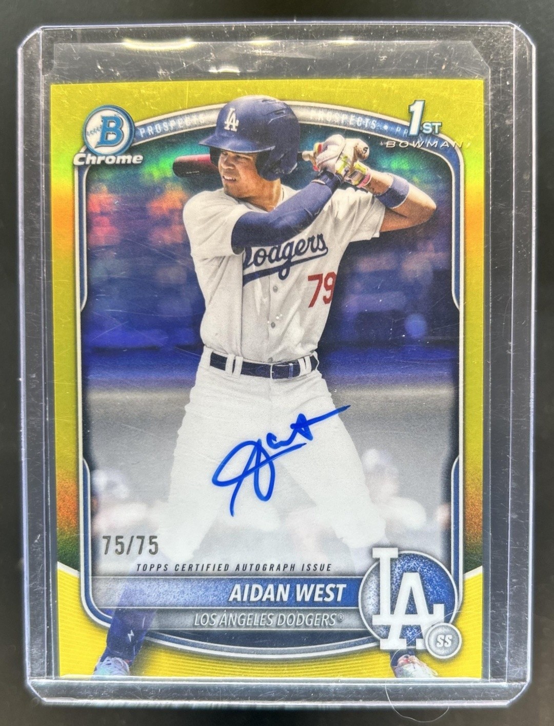 2025 Bowman Draft Aidan West Chrome Auto Yellow Refractor 1st #/75 Dodgers