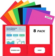 2 Pocket Folders, 8 Pack Paper Folders with Pockets, 8 Colors with Labels