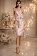  Badgley Mischka Bow Cocktail Dress $395 Blush Rose Mikado sz 4 Luxe Statement