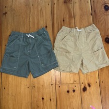 Free Assembly Boys XXL 18 Nylon Shorts Lot 2 Green Khaki Elastic Waist Cargo