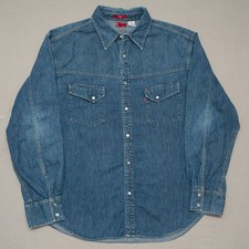 Vintage 90s Levis Western Slant Pocket Pearl Snap Button Up Denim Shirt Adult XL