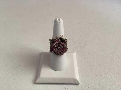 Heidi Daus ''Climbing Rose'' crystal flower ring in an antiqued bronze