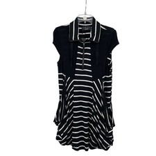 P Luca Striped Shift Dress Collared Black/White Size Small Oversized Pockets New