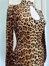 NWT Velvet Dress Sexy Leopard Print Keyhole Long Sleeves Women Small