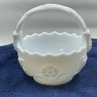 Vintage Imperial Glass, Milk Glass Basket, Pansy & Bows Pattern