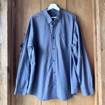 Ben Sherman Blue Micro Print Oxford Shirt XXL | Mod Indie Smart Casual Vibe