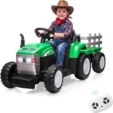 Kids Electric Ride on Tractor with Trailer 12V Battery Powered w/ Remote Control