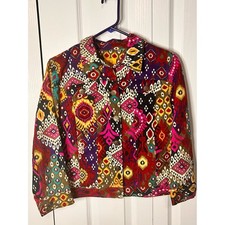Ruby Rd Jacket Womens 10P Multi-Color Canvas Button-Up Collared Boho Abstract