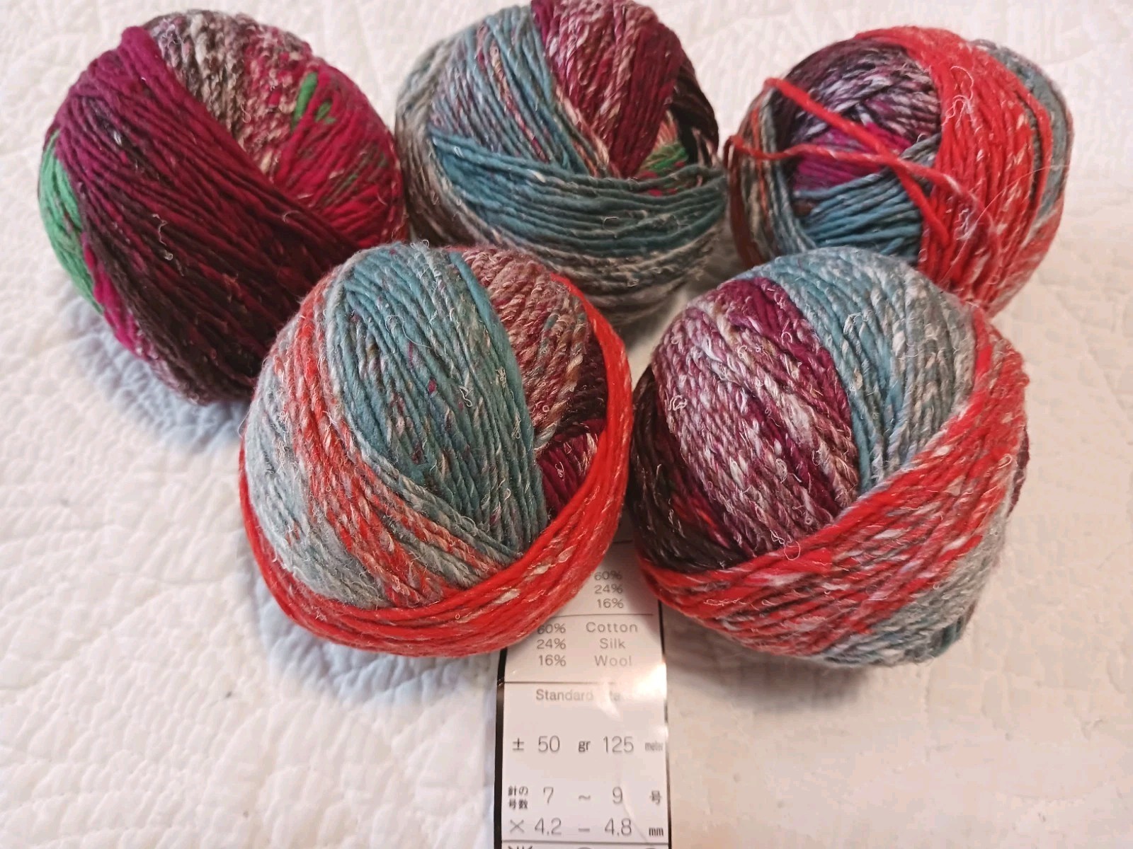 Noro Chirimen Yarn Cotton Silk Wool Self Striping 5 Sks #6 Orange Green Gray 5 S