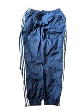 VTG Y2K Adidas Track Pants Men XL Navy 3 Stripe Windbreaker Trackies Drawstring