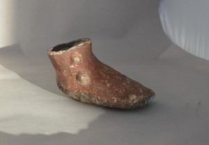 Rare Large Old Zuni Single Moccasin Pottery Shoe - 6" long - Circa. pre 1900