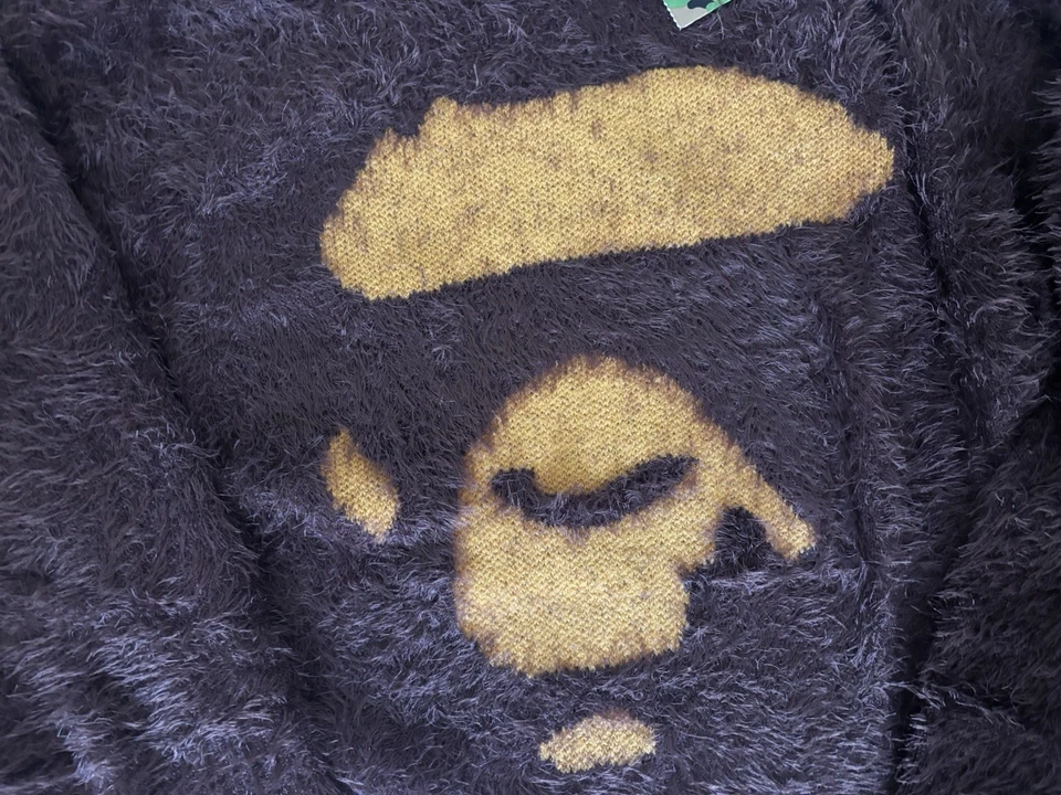 Authentic a bathing ape babe ape face shaggy sweater brown XL new jumper - Image 2 of 4