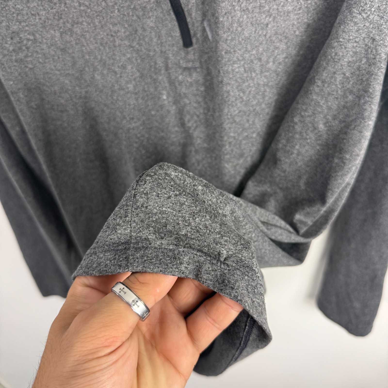 VTG Under Armour Grey Heathered Large Loose Fit Quarter Zip Training Sweatshirt image 5
