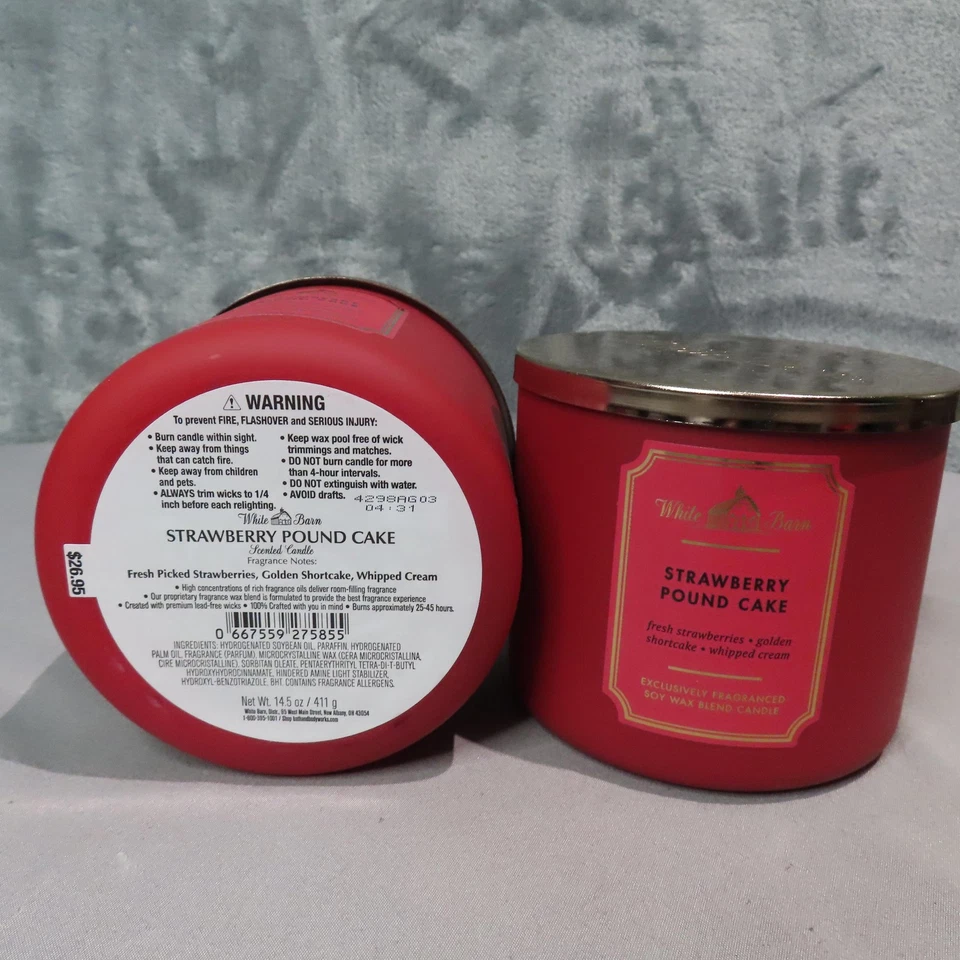 White Barn Strawberry Pound Cake 3-Wick Candle 14.5 oz Lot of 2 Bath Body Works - Image 3 of 4