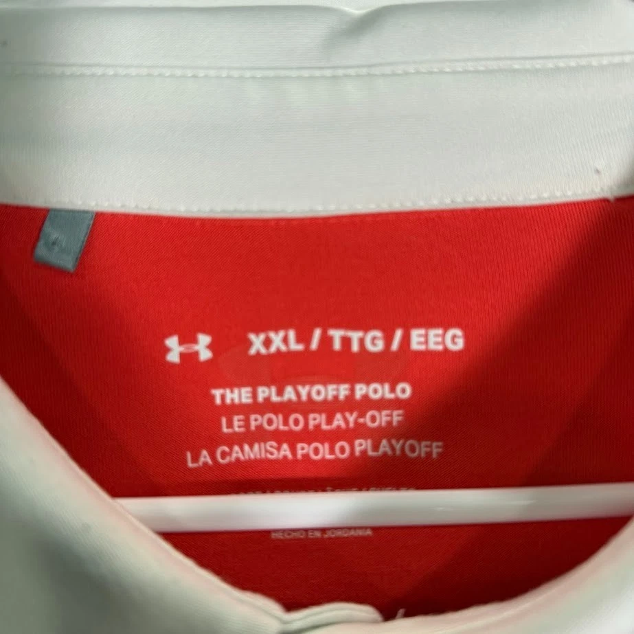 Polo Under Armour The Playoff para hombre manga corta talla 2XL a rayas naranja azul marino Foto 3 de 4