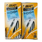 24 Pens BIC Round Stic Grip Xtra-Comfort Black Ink Ballpoint Pen Fine Point