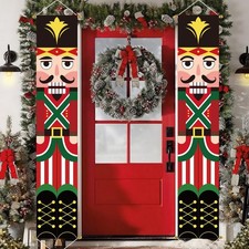 Nutcracker Soldier Christmas Decorations, 2pc 71x13in Outdoor Yard Banner, Fa...