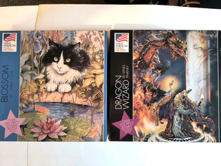 Lot Of 2 Great American Puzzle Factory 550 Pc Puzzles ( Blossom & Dragon Wizard