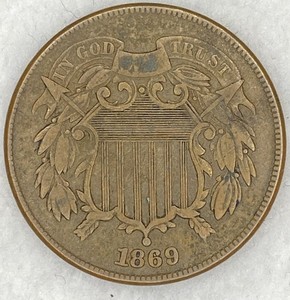 1869 US 2 Cents Coin Excellent Condition